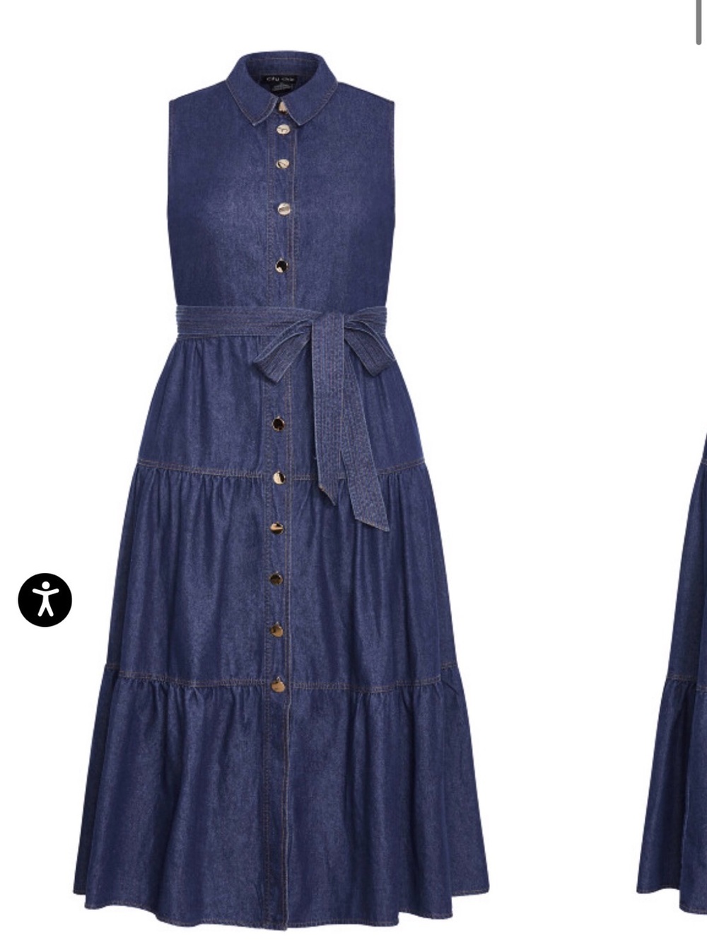 City Chic Navy Sleeveless Tiered Button-Front Denim Maxi Dress with Tie Belt - Picture 5 of 8